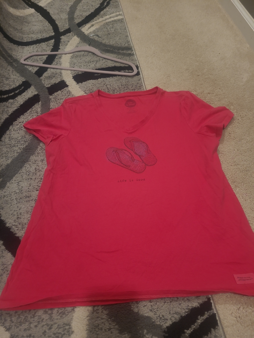 Life Is Good Women's T Shirt Tops Hot Pink Flip Flops Large